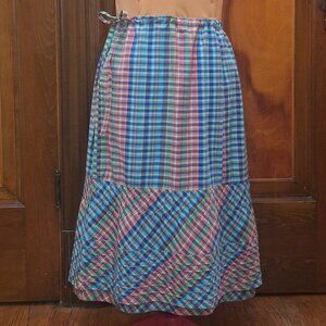 April Cornell NWOT Cotton Madras Plaid Adjustable Waist Skirt, Size XS